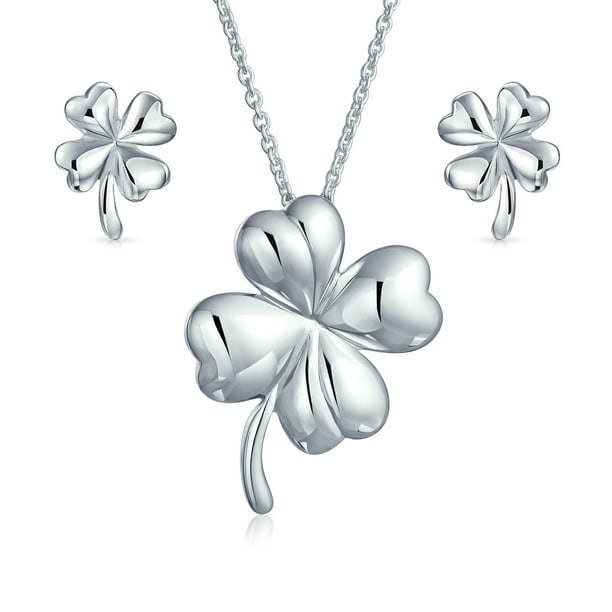 Double Sided Flower Four-leaf Lucky Clover White Pearl/Black Pendant Necklace
